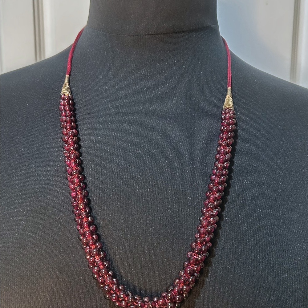 Indian Garnet Beaded Necklace Adjustable With Tassel Necklace